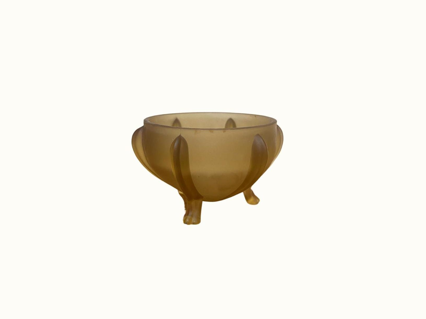 Vintage Art Deco Yellow Satin Glass Footed Bowl Dish Decor