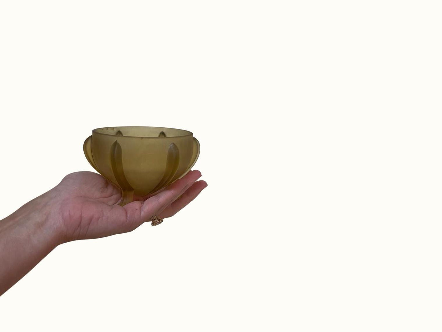 Vintage Art Deco Yellow Satin Glass Footed Bowl Dish Decor