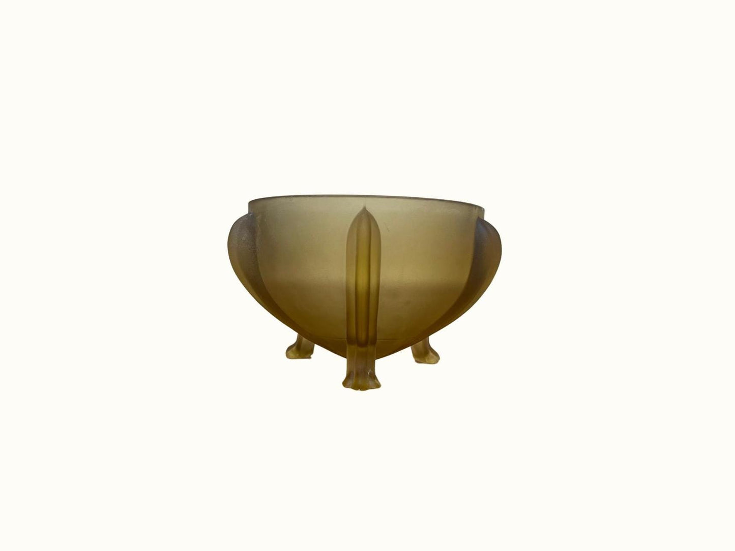 Vintage Art Deco Yellow Satin Glass Footed Bowl Dish Decor