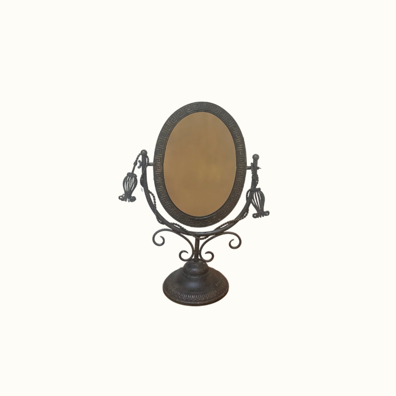 Vintage Greek Hollywood Regency Style Oval Swivel Dresser Mirror