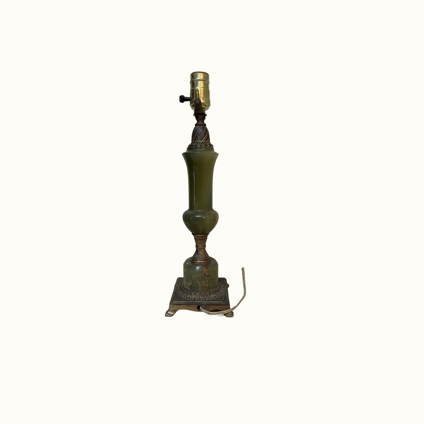 Vintage French Green Onyx Stone and Brass Lamp