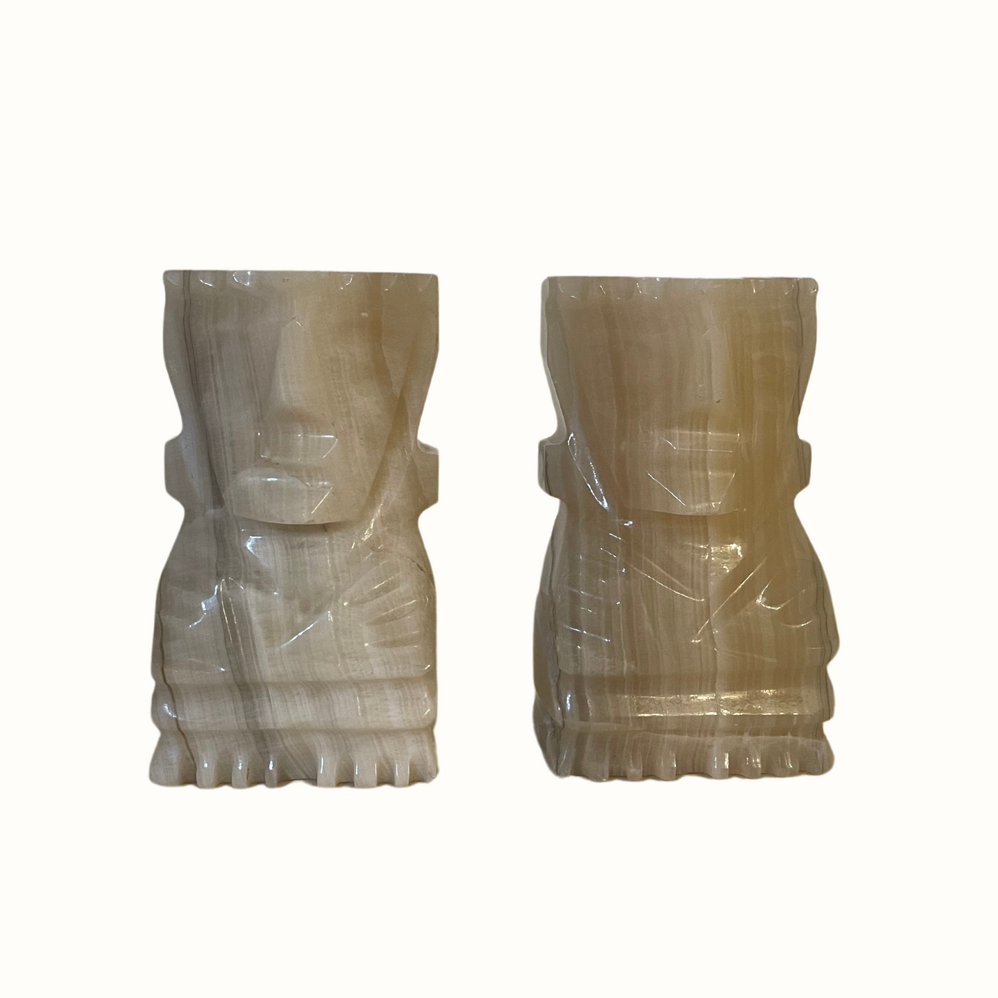 Vintage Onyx Stone Carved Mexican, Aztec, Mayan, Man Statue Bookends