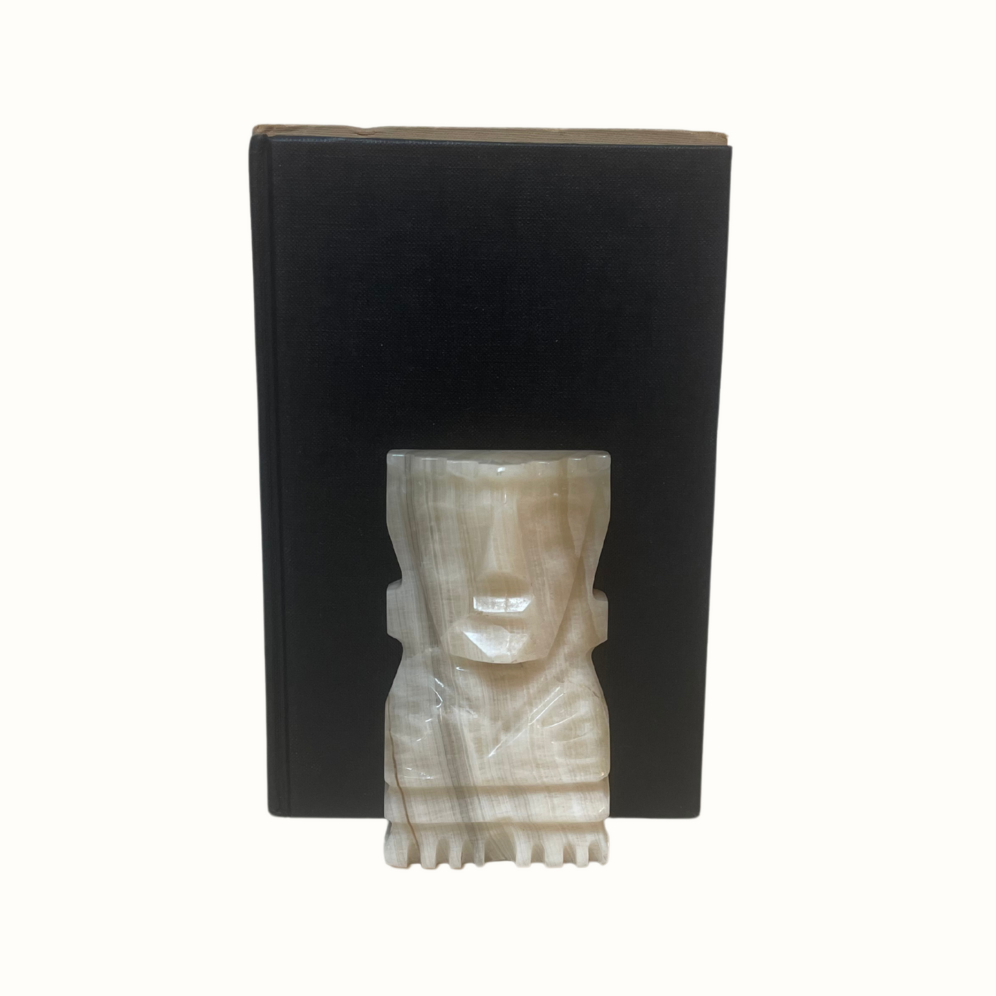 Vintage Onyx Stone Carved Mexican, Aztec, Mayan, Man Statue Bookends