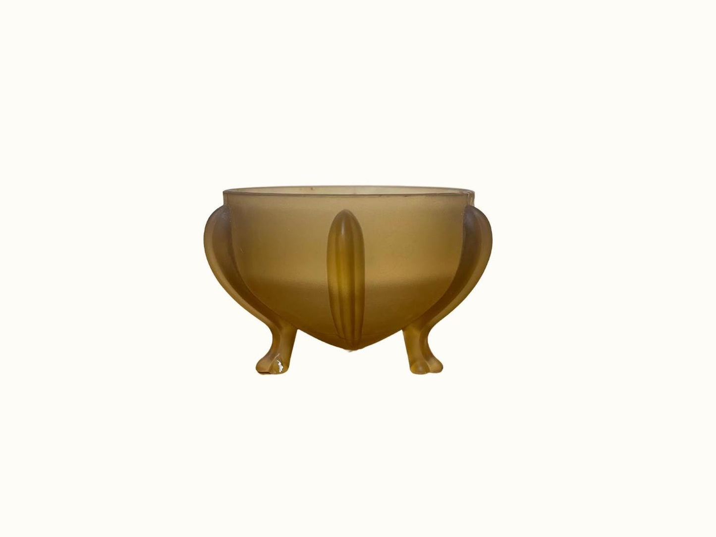 Vintage Art Deco Yellow Satin Glass Footed Bowl Dish Decor
