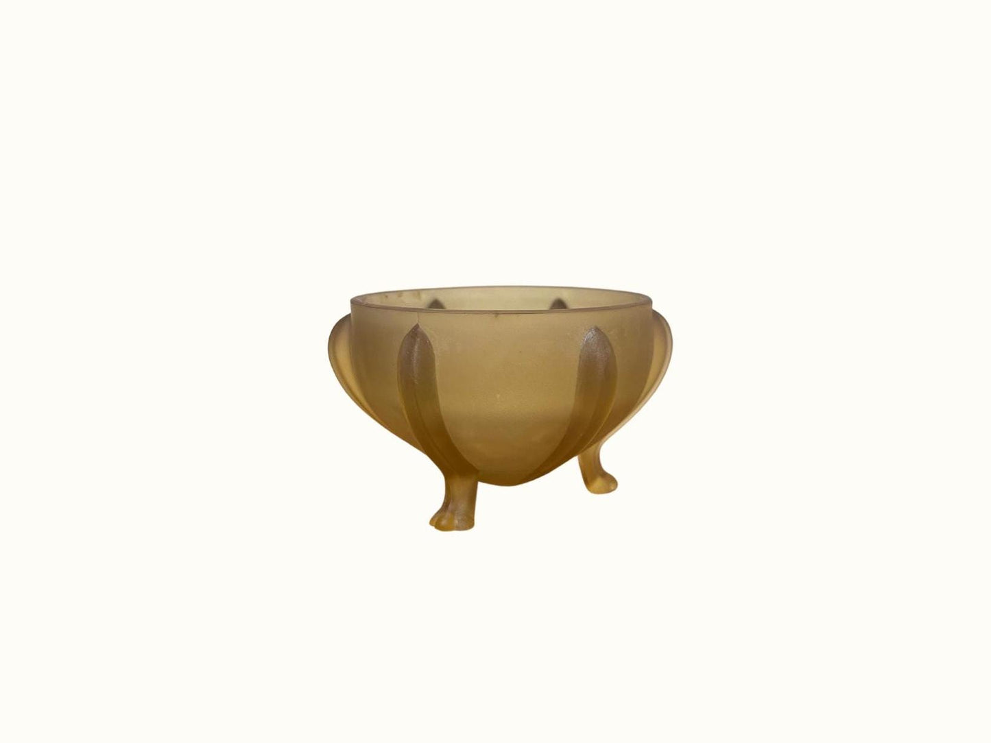 Vintage Art Deco Yellow Satin Glass Footed Bowl Dish Decor