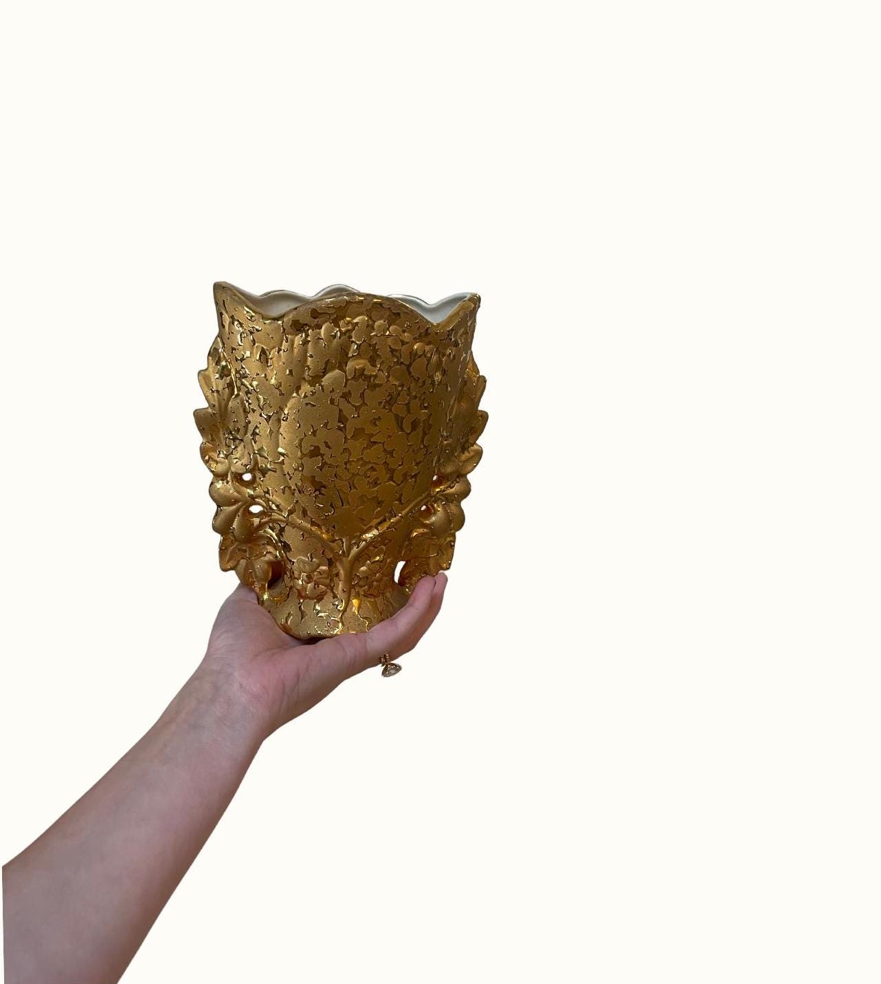 Vintage Weeping Bright Gold Hand Decorated Ceramic Vase