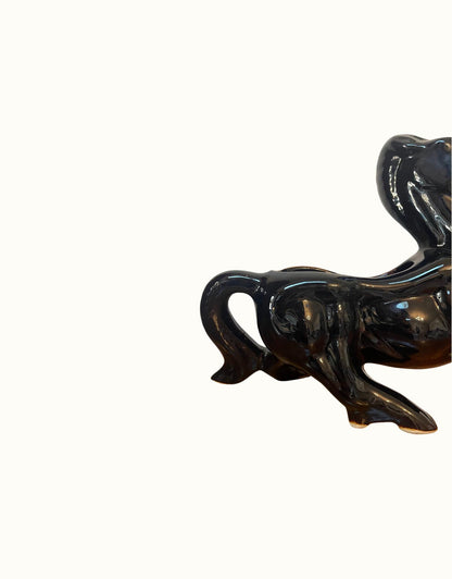 Vintage Mid Century Black and Gold Stallion Horse Planter