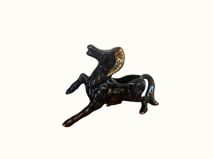 Vintage Mid Century Black and Gold Stallion Horse Planter