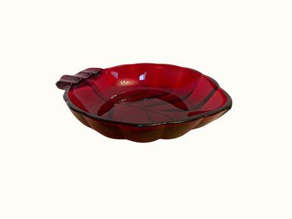 Vintage Ruby Red Anchor Hocking Glass Leaf Ashtray Trinket Dish