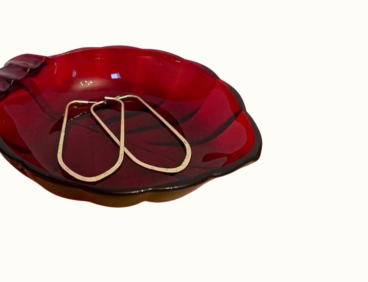 Vintage Ruby Red Anchor Hocking Glass Leaf Ashtray Trinket Dish