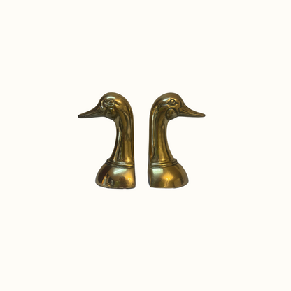 Vintage Brass Duck Head Mallard Bookends (Pair)