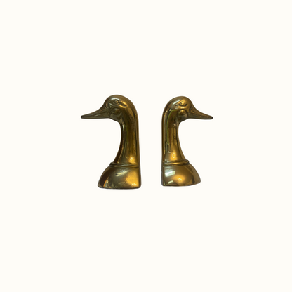 Vintage Brass Duck Head Mallard Bookends (Pair)