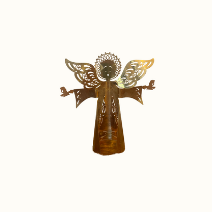 Vintage Gold Tone Angel Holiday Tree Topper, Die Cut Lunt USA