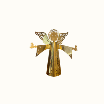 Vintage Gold Tone Angel Holiday Tree Topper, Die Cut Lunt USA