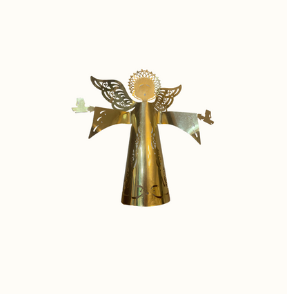 Vintage Gold Tone Angel Holiday Tree Topper, Die Cut Lunt USA