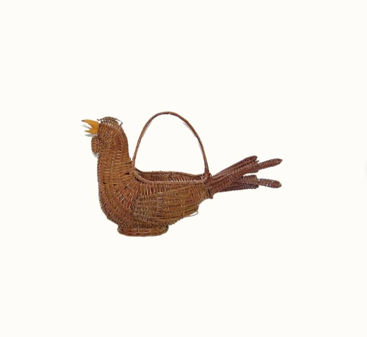 Vintage Woven Rooster Basket With Handle