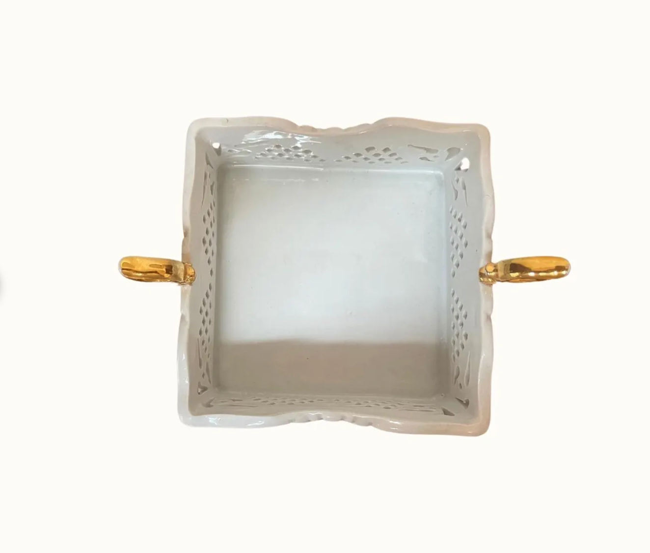 Vintage Ceramic Porcelain Treasures White and Gold Square Caddy Dish