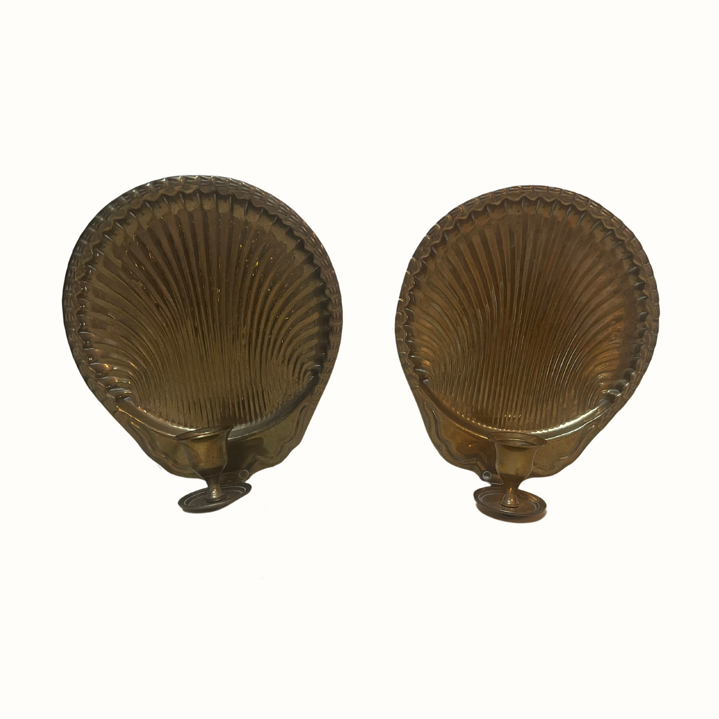 Vintage French Style Brass Clam Scallop Shell Seashell Candle Holder Wall Sconces (Pair)