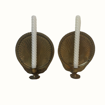 Vintage French Style Brass Clam Scallop Shell Seashell Candle Holder Wall Sconces (Pair)