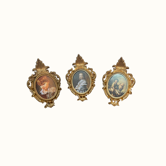 Vintage Ornate Gold Gilt Oval Mini Picture Photo Frames