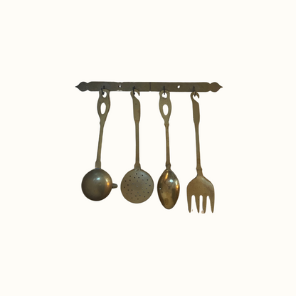 Vintage Brass French Country Hanging Kitchen Utensil Set