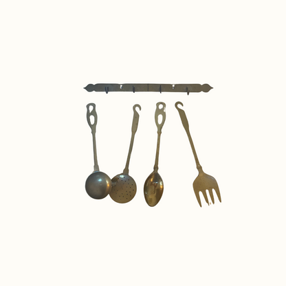 Vintage Brass French Country Hanging Kitchen Utensil Set