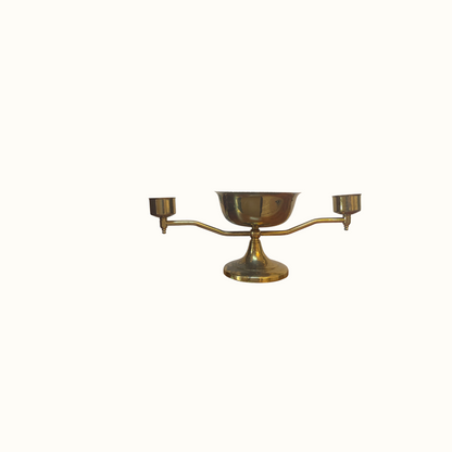 Vintage Brass Double Candlestick Holder With Bowl