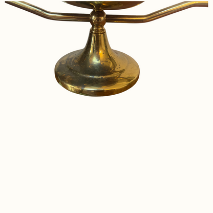 Vintage Brass Double Candlestick Holder With Bowl