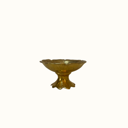 Vintage Gold Floral Inlay Pedestal Dish Bowl Decor