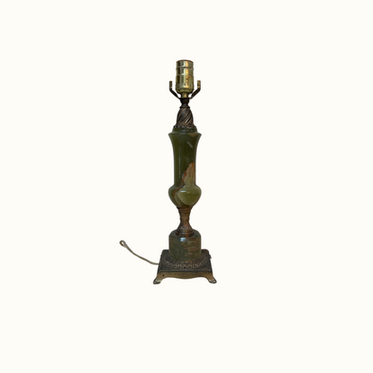 Vintage French Green Onyx Stone and Brass Lamp
