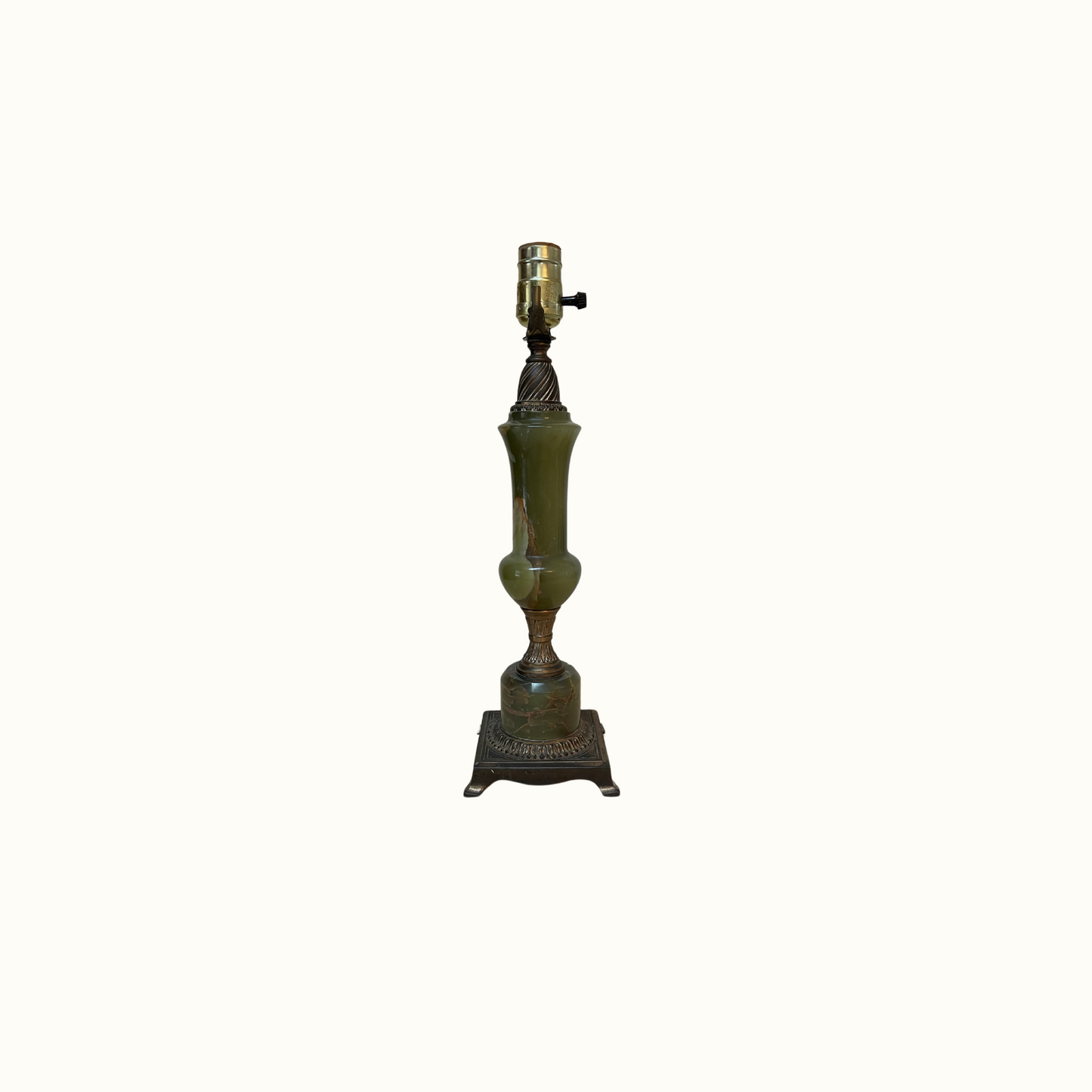 Vintage French Green Onyx Stone and Brass Lamp