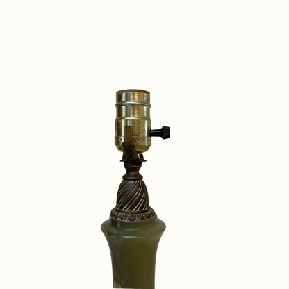 Vintage French Green Onyx Stone and Brass Lamp