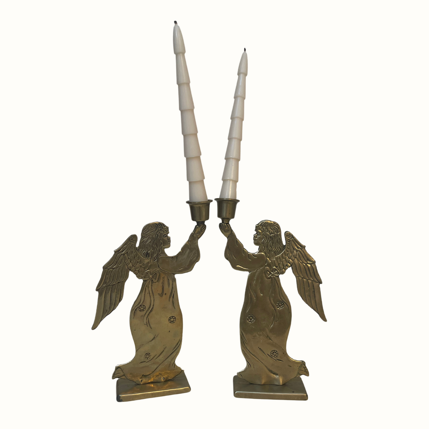 Vintage Carneval Brass Angel Holiday Candlestick Holders (Pair)