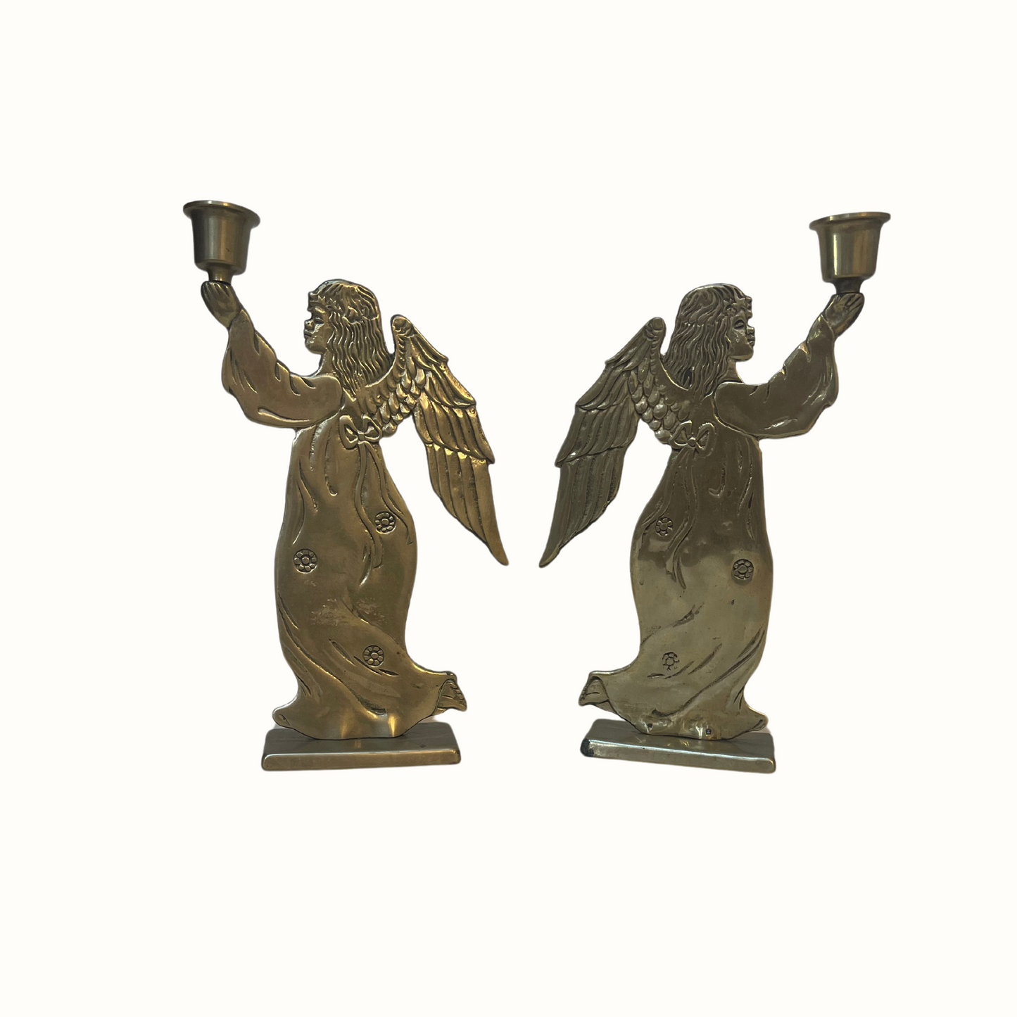 Vintage Carneval Brass Angel Holiday Candlestick Holders (Pair)