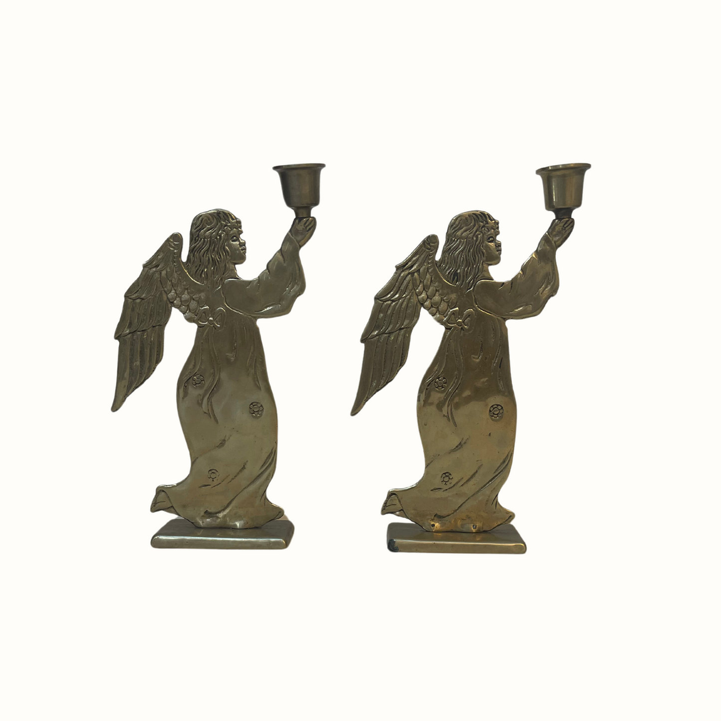 Vintage Carneval Brass Angel Holiday Candlestick Holders (Pair)