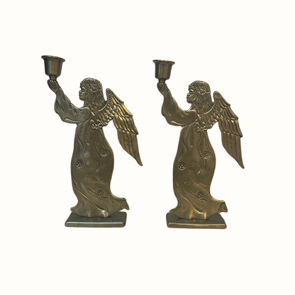 Vintage Carneval Brass Angel Holiday Candlestick Holders (Pair)