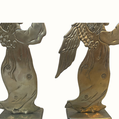 Vintage Carneval Brass Angel Holiday Candlestick Holders (Pair)