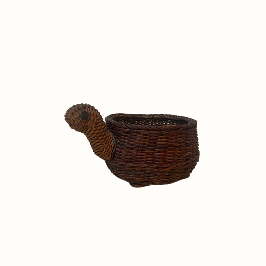 Vintage Turtle Wicker Weaved Basket Planter