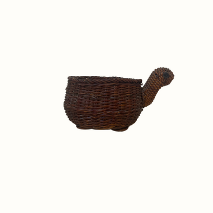 Vintage Turtle Wicker Weaved Basket Planter