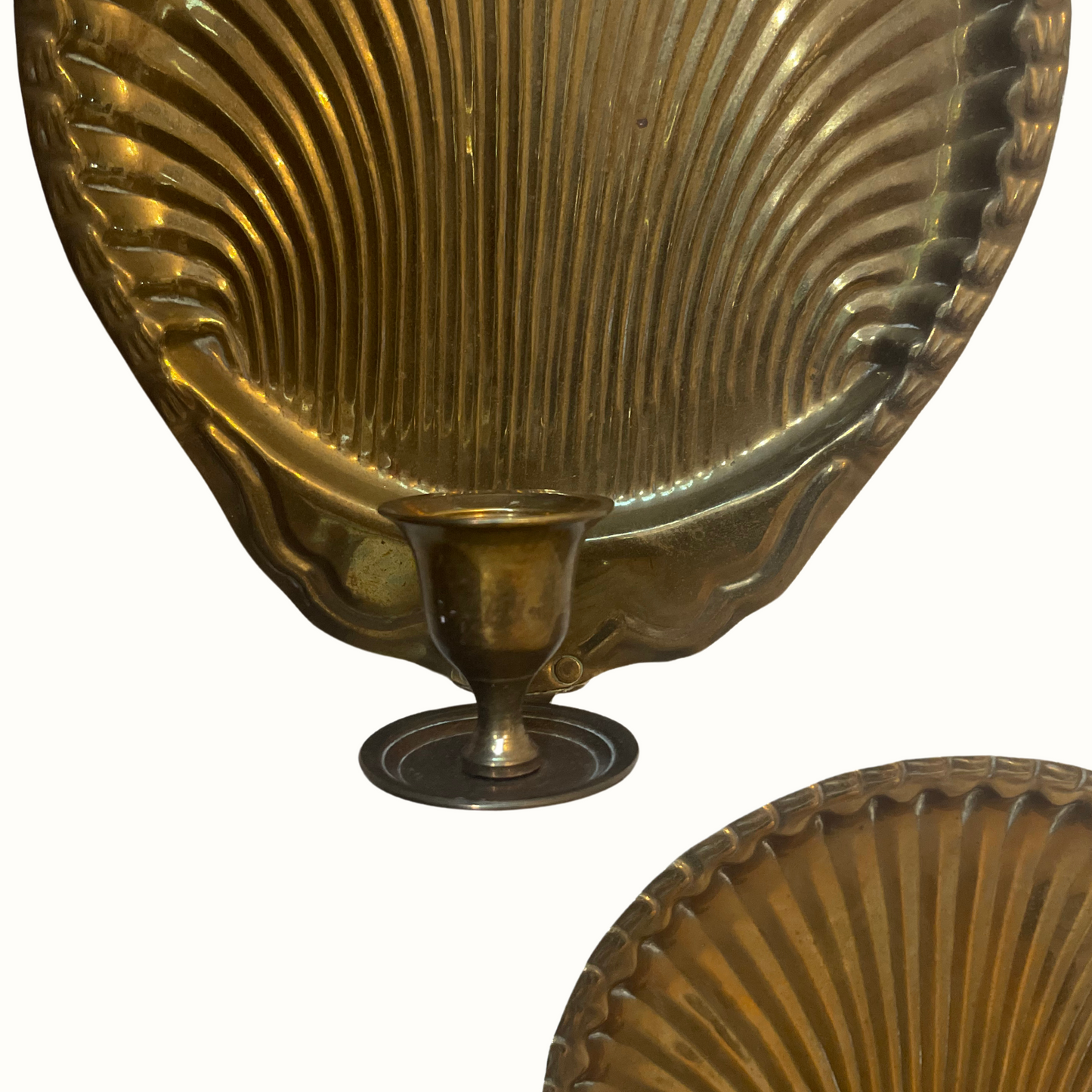 Vintage French Style Brass Clam Scallop Shell Seashell Candle Holder Wall Sconces (Pair)