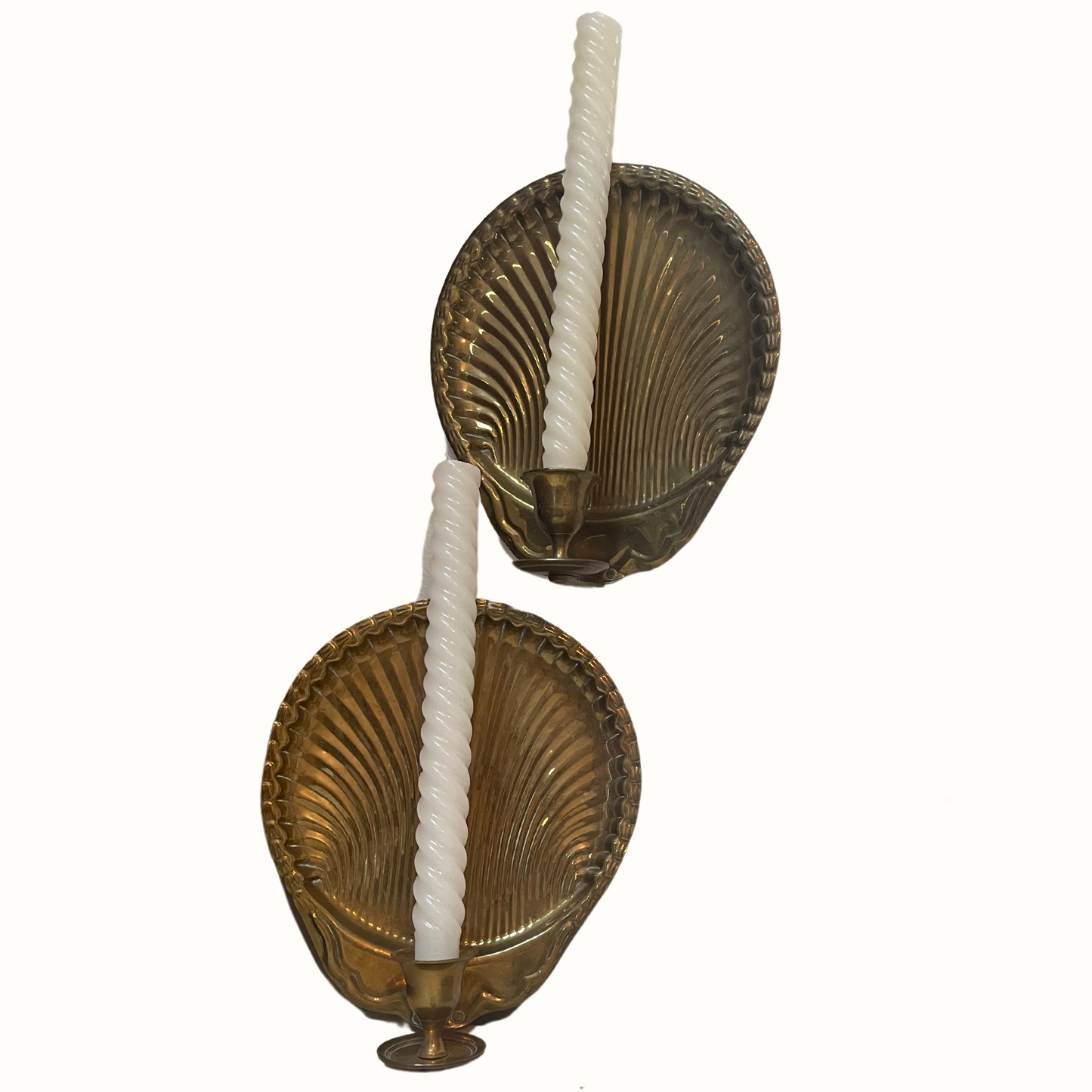 Vintage French Style Brass Clam Scallop Shell Seashell Candle Holder Wall Sconces (Pair)