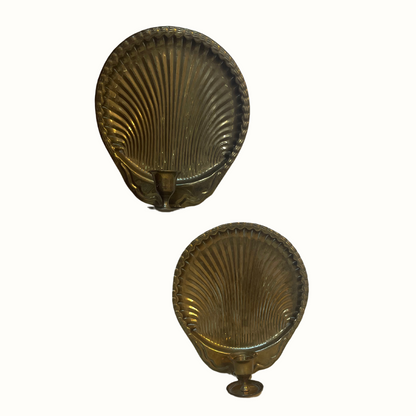 Vintage French Style Brass Clam Scallop Shell Seashell Candle Holder Wall Sconces (Pair)