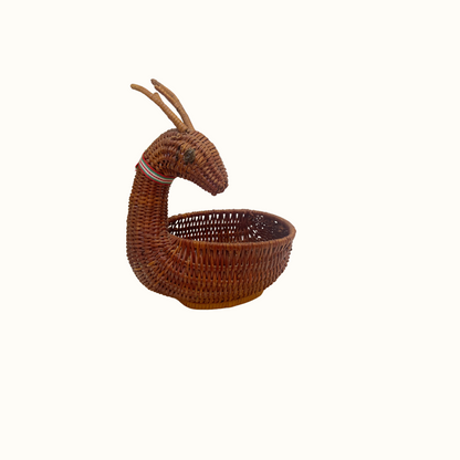 Vintage Wicker Deer Reindeer Basket / Plant Holder