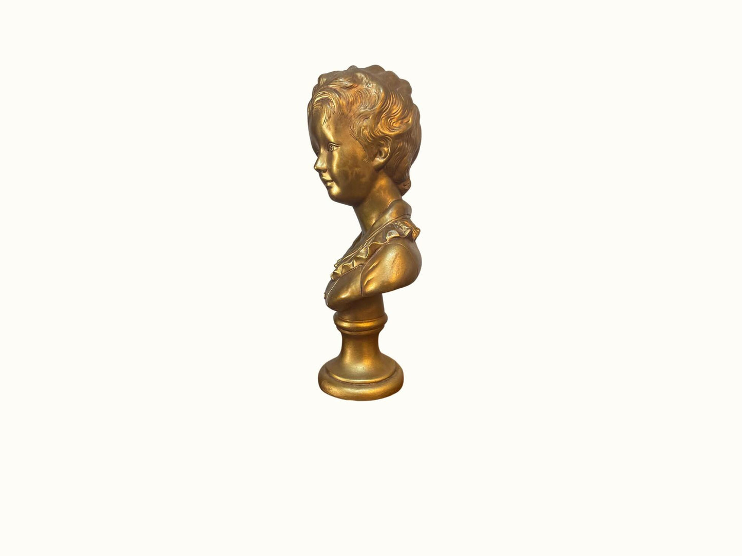 Vintage French Gold Bronze Cast Bust of Boy After Jean Antoine Houdon