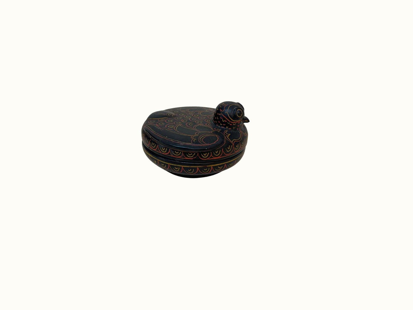 Vintage Burmese Bird Lacquerware Lidded Trinket Bowl Dish