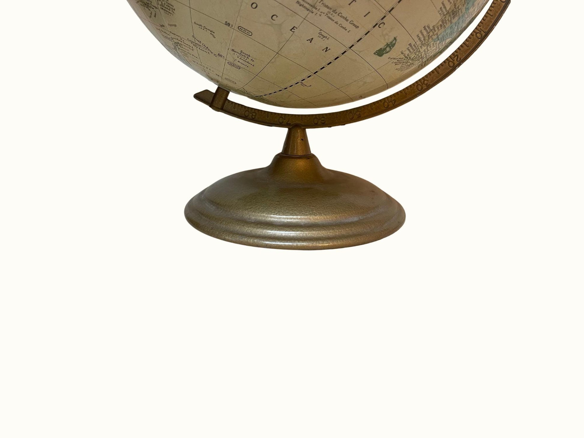 Vintage Cram's Imperial World Globe Tan, Gold, Brass