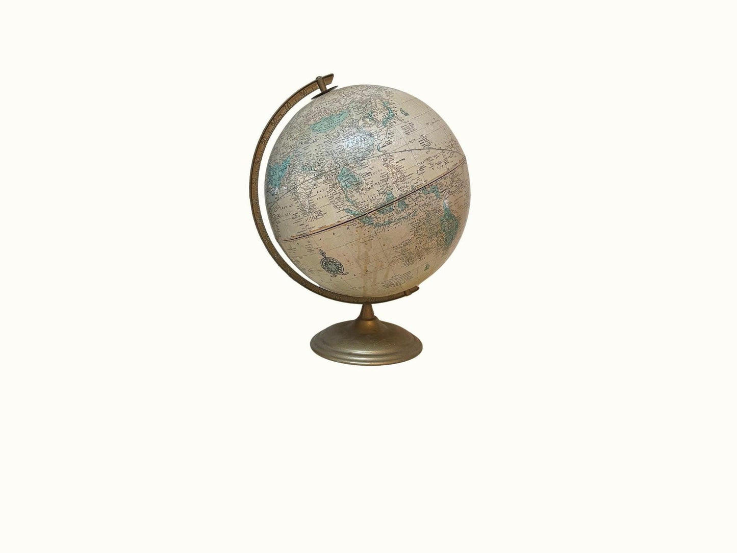 Vintage Cram's Imperial World Globe Tan, Gold, Brass